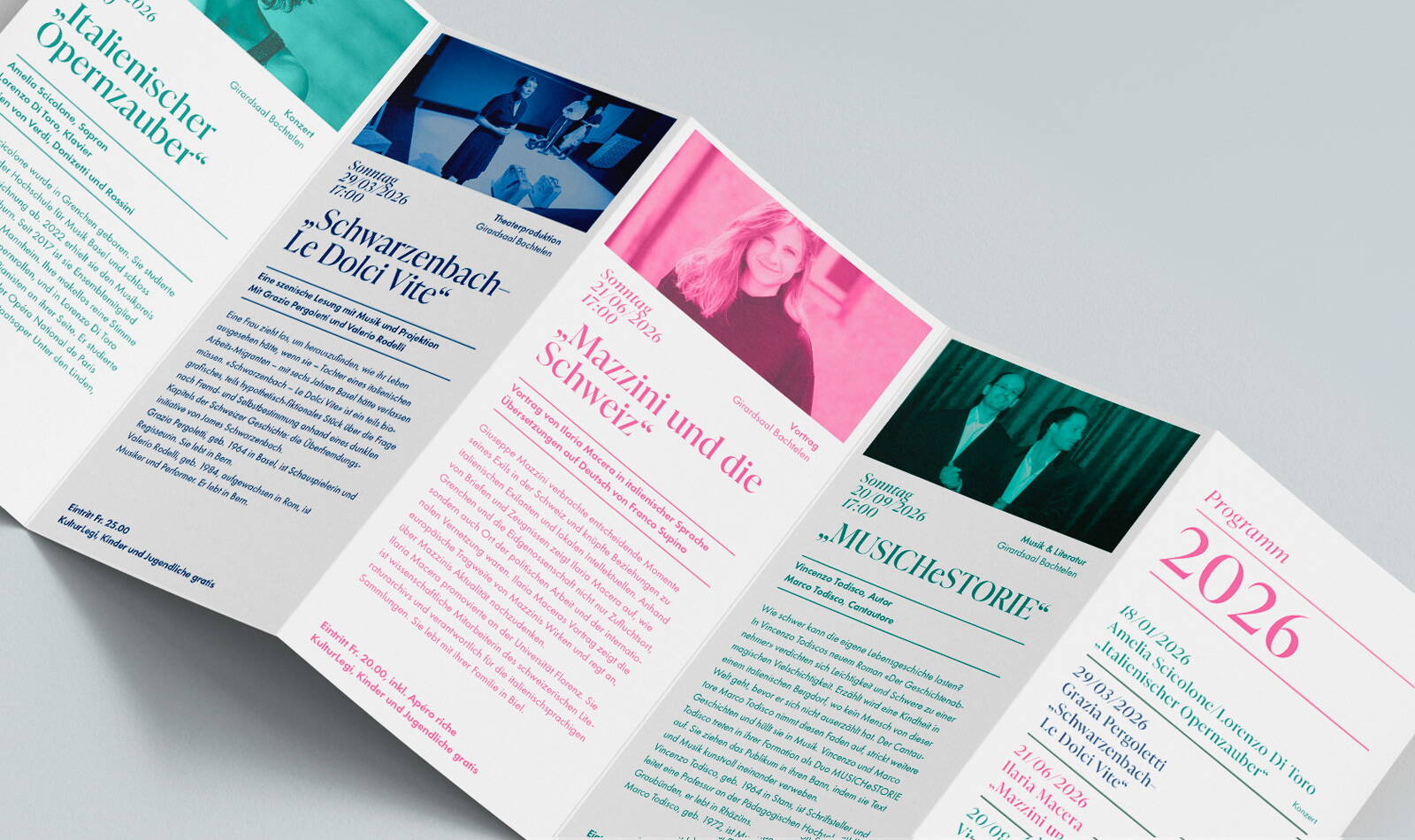 Mazzinistiftung Grenchen, Jahresprogramm, Falzflyer, Flyer und Plakat